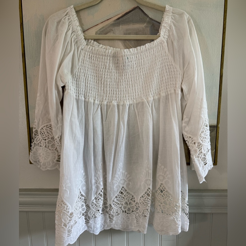 ANTICA SARTORIO by Giacomo Cinque White Lace Embroidered Peasant Blouse O/S - Picture 5 of 5